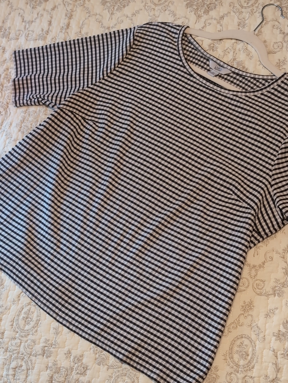 Black and White Striped Women’s Tee - Classic Crew Neck